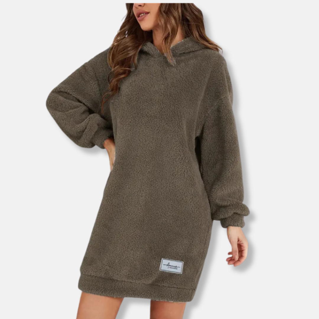 Women's oversized hoodie dress soft fleece long sleeve casual lounge wear relaxed silhouette