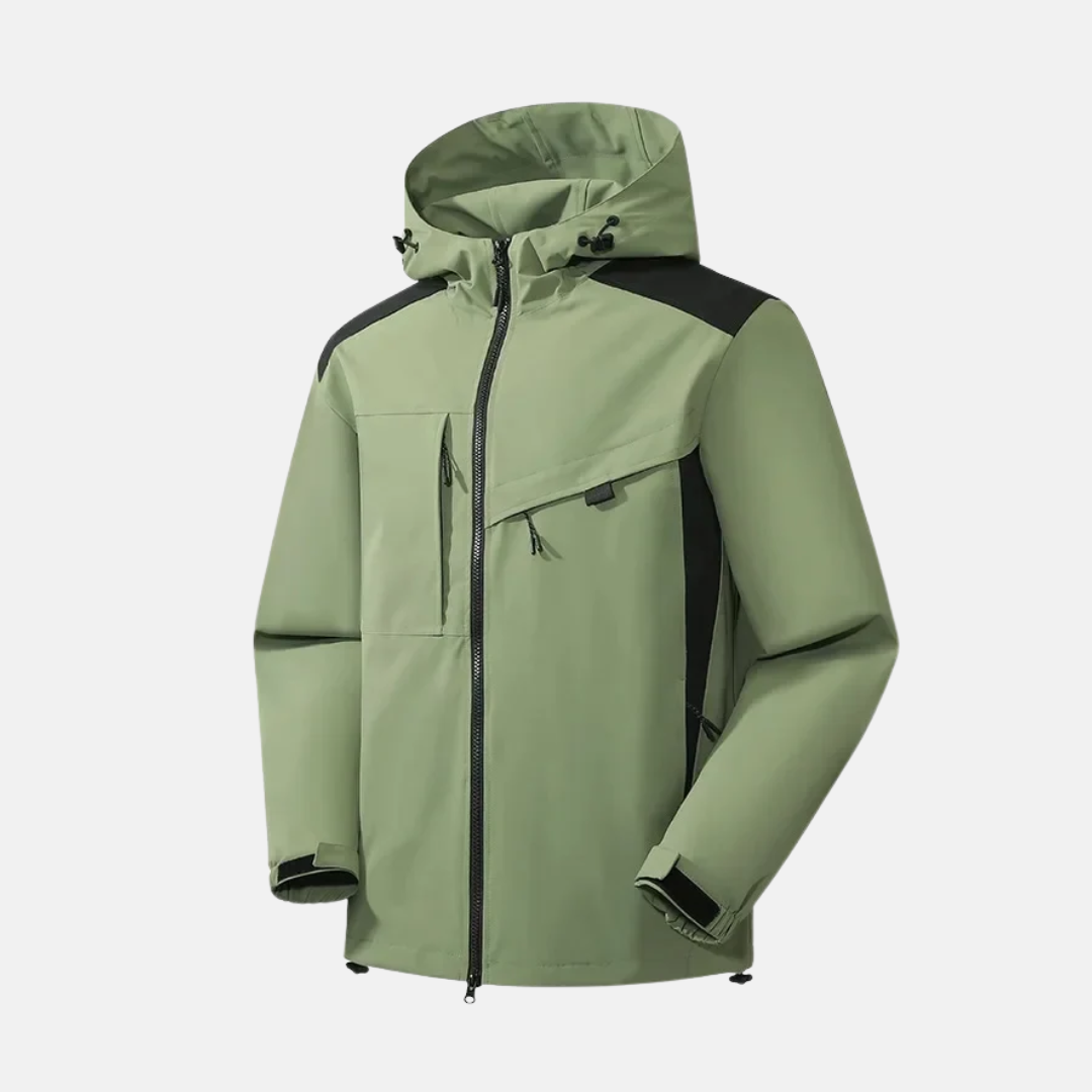 Men's weather-resistant relaxed-fit hooded jacket with zip pockets and adjustable hem for everyday wear