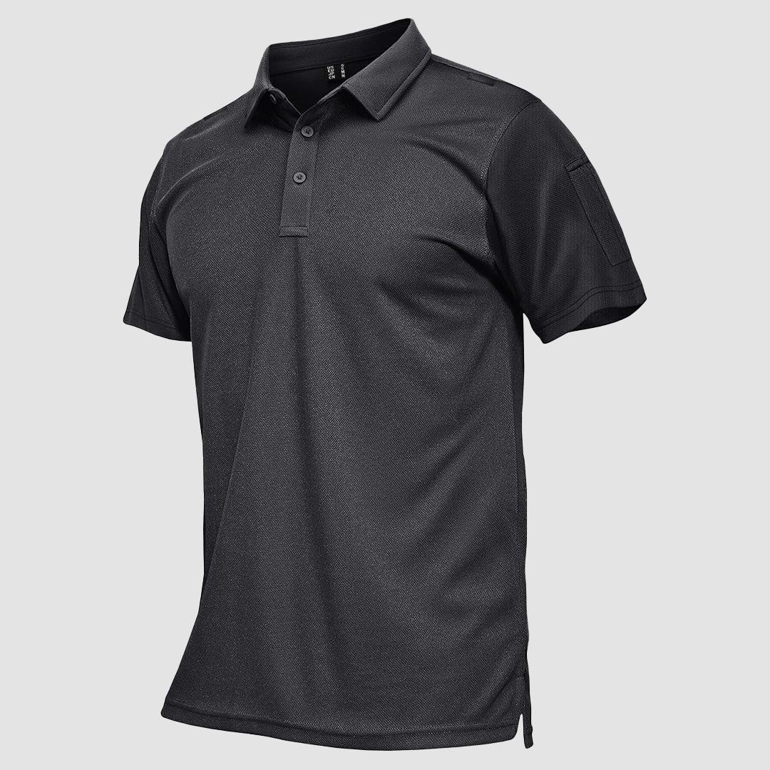 Men's navy tactical polo shirt UPF 50+ quick-dry performance fit with moisture-wicking pique fabric