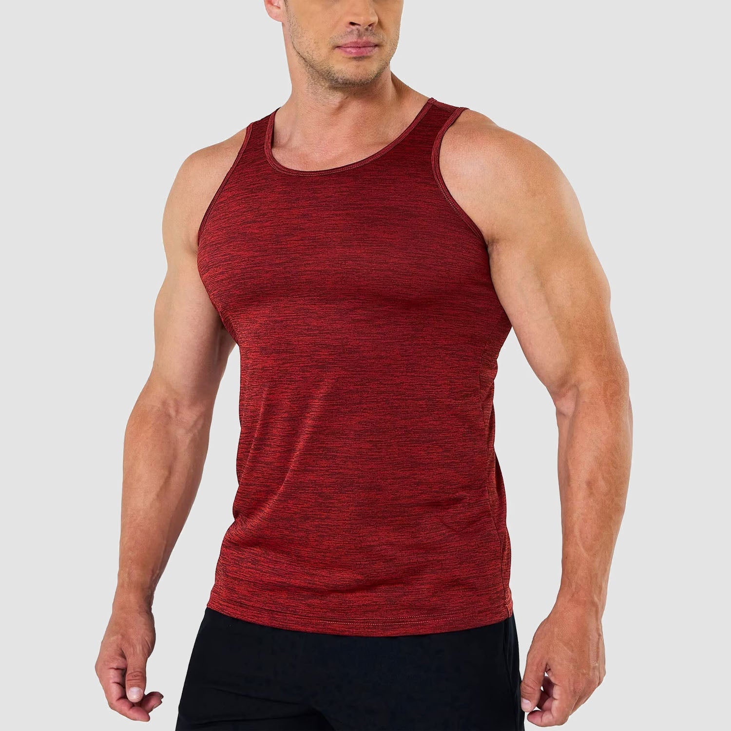 Men's gray quick-dry sleeveless gym tank top with moisture-wicking performance fabric for workouts