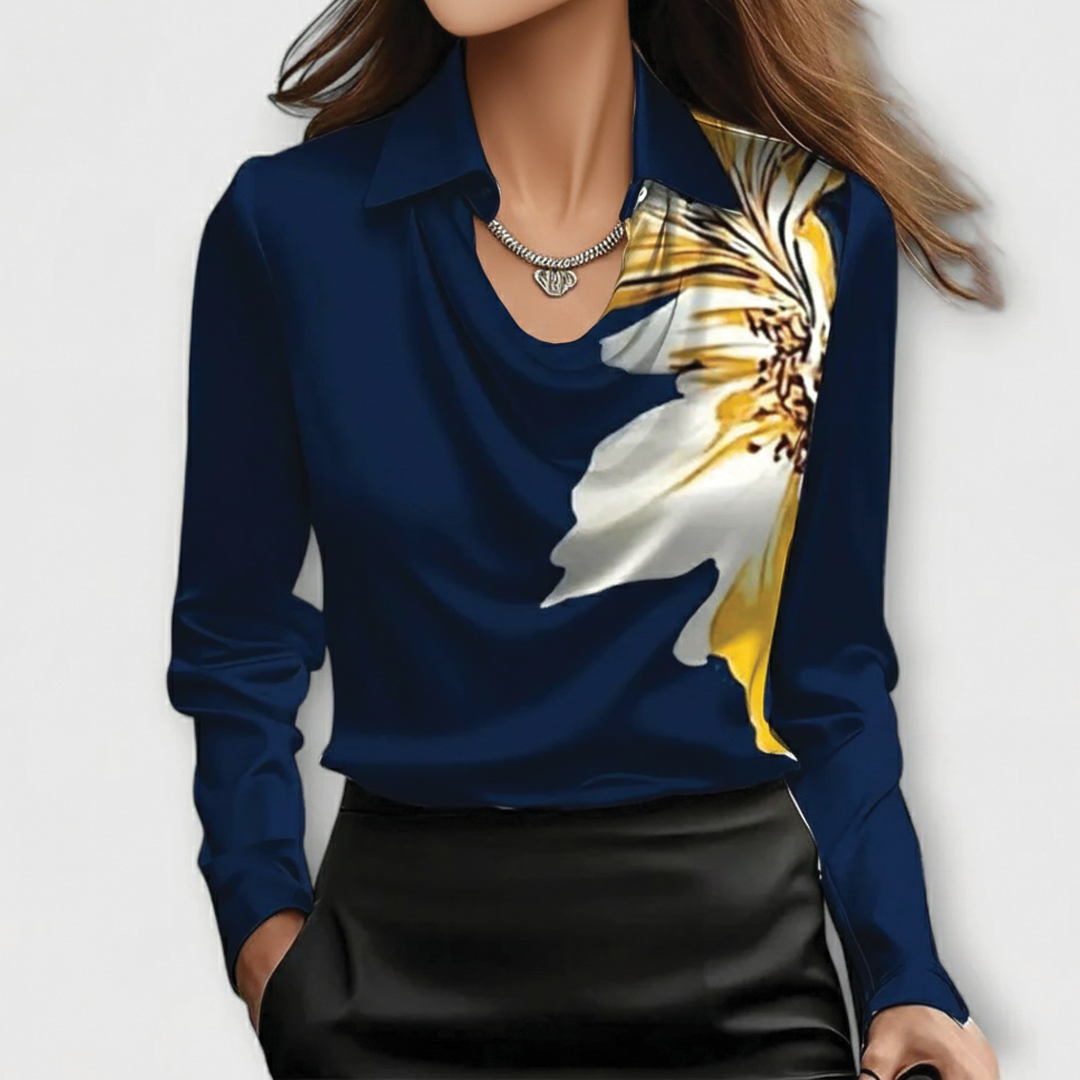 Scarlett satin blouse women sleek cowl neck slim fit glossy sheen versatile workwear top