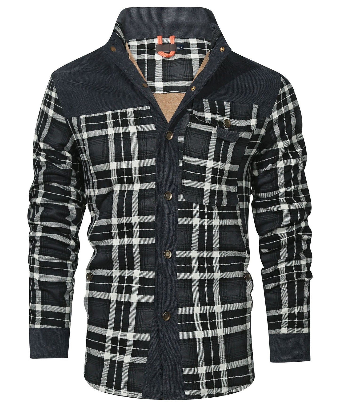 Men's checkered winter jacket with button closure and warm inner lining for outdoor adventures