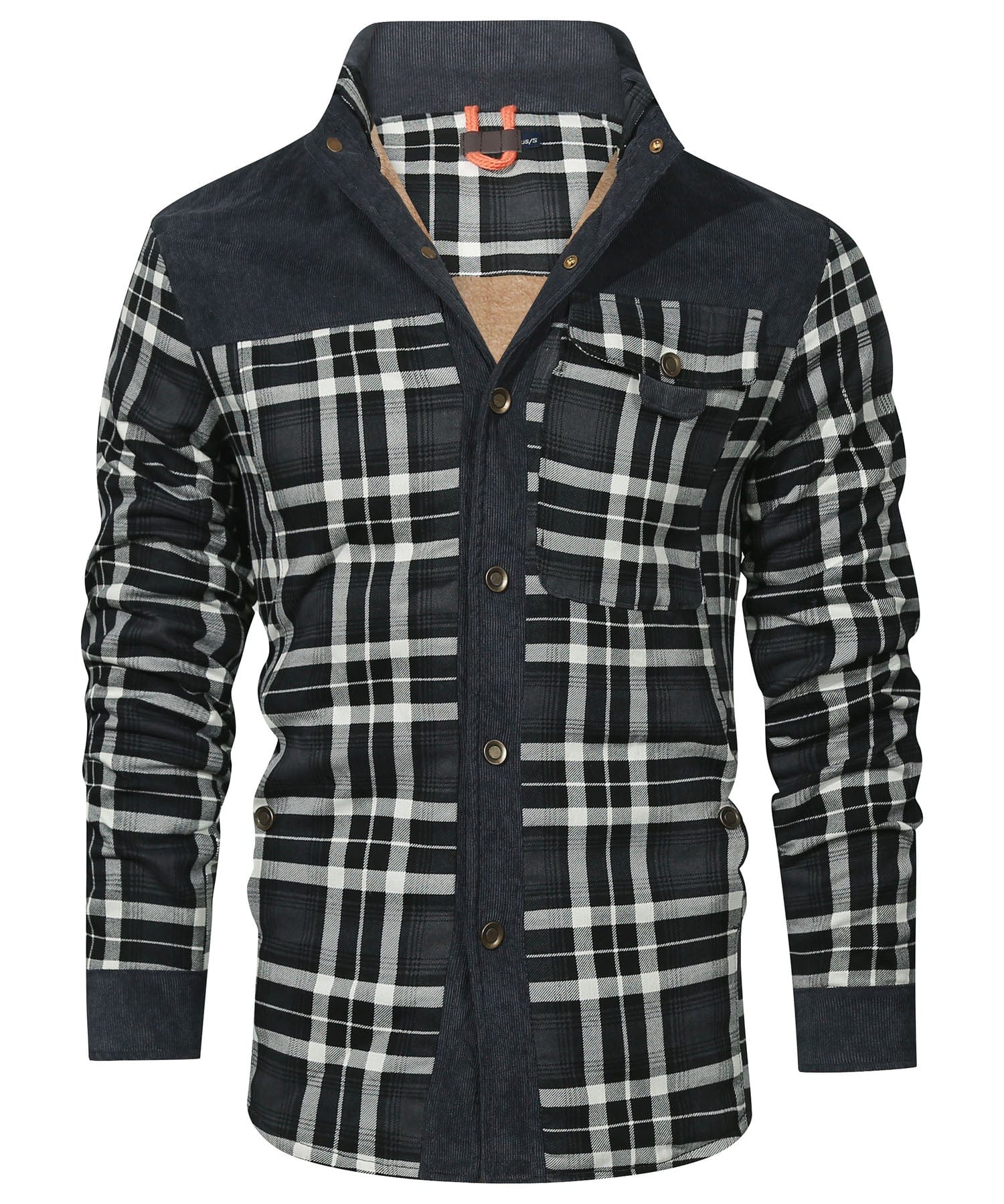 Men's checkered winter jacket with button closure and warm inner lining for outdoor adventures