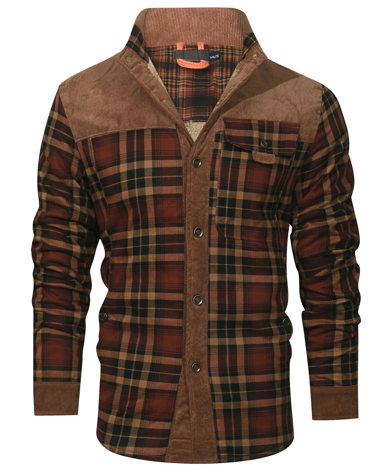 Men's checkered winter jacket with button closure and warm inner lining for outdoor wear