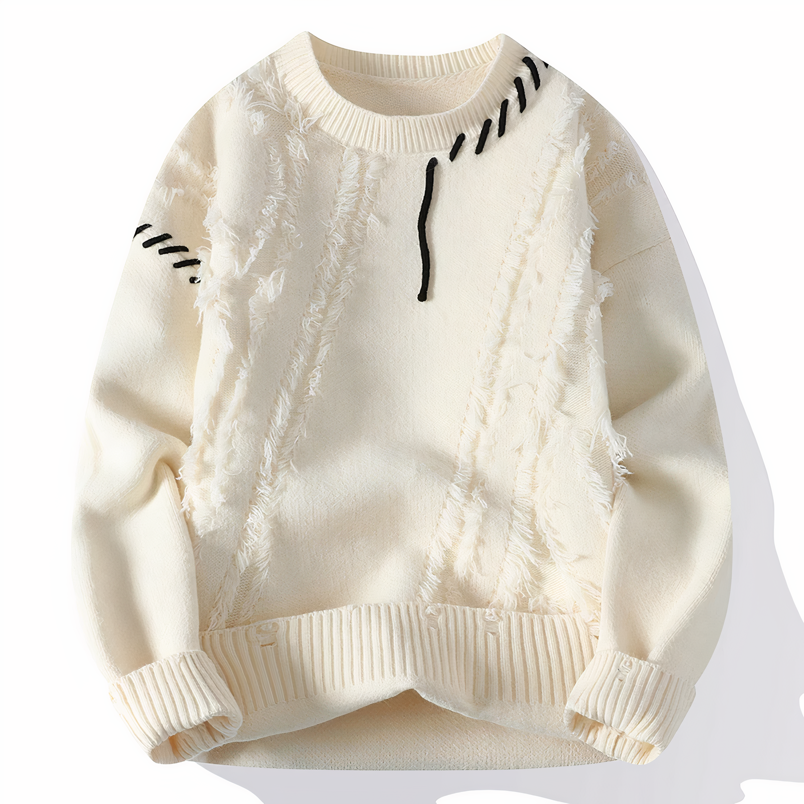 Unisex patchwork knit sweater in multicolor blocks, relaxed cozy fit for fall winter