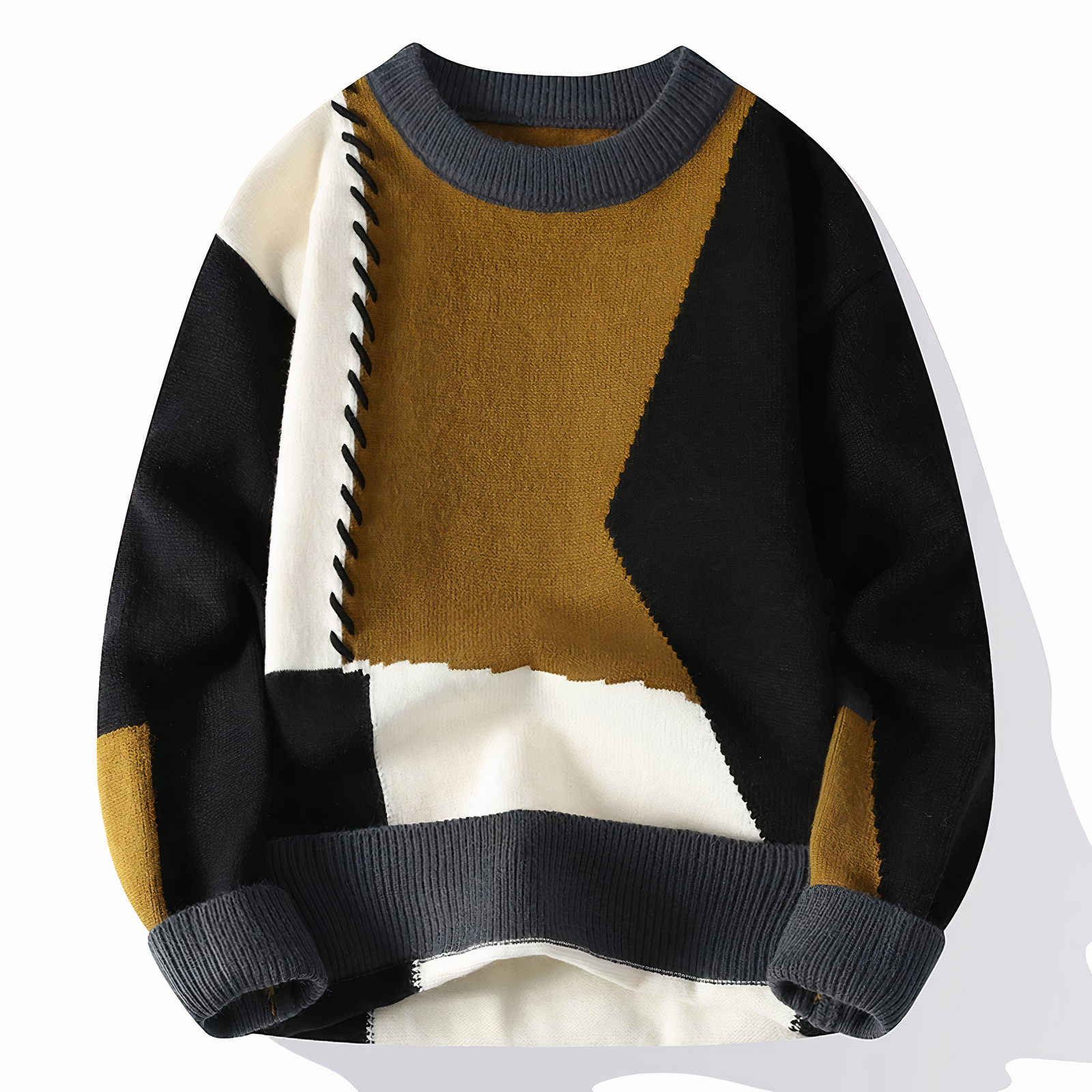 Unisex patchwork knit sweater cozy fall winter colorblock design soft premium fabric modern silhouette