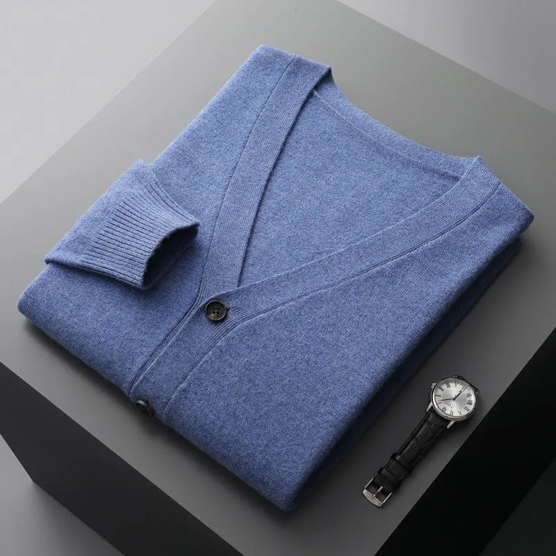 Men's classic V-neck wool cardigan tailored fit with tonal button closure for polished everyday style