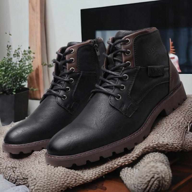 Men's brown leather ankle boots classic silhouette soft lining ergonomic design all-day comfort