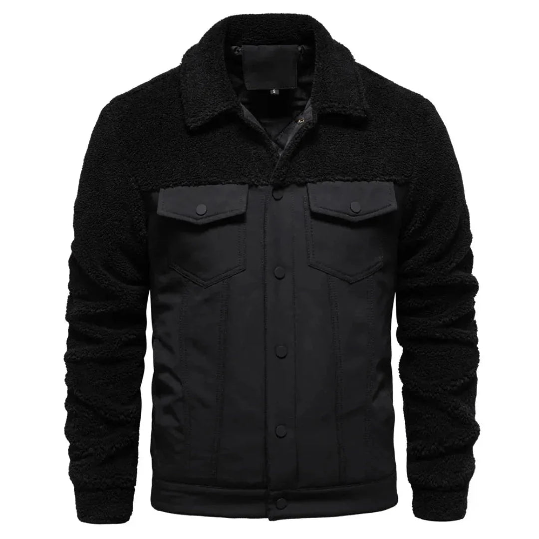 Men's navy waterproof sherpa-lined jacket with ultra-warm insulated outer shell for cold weather