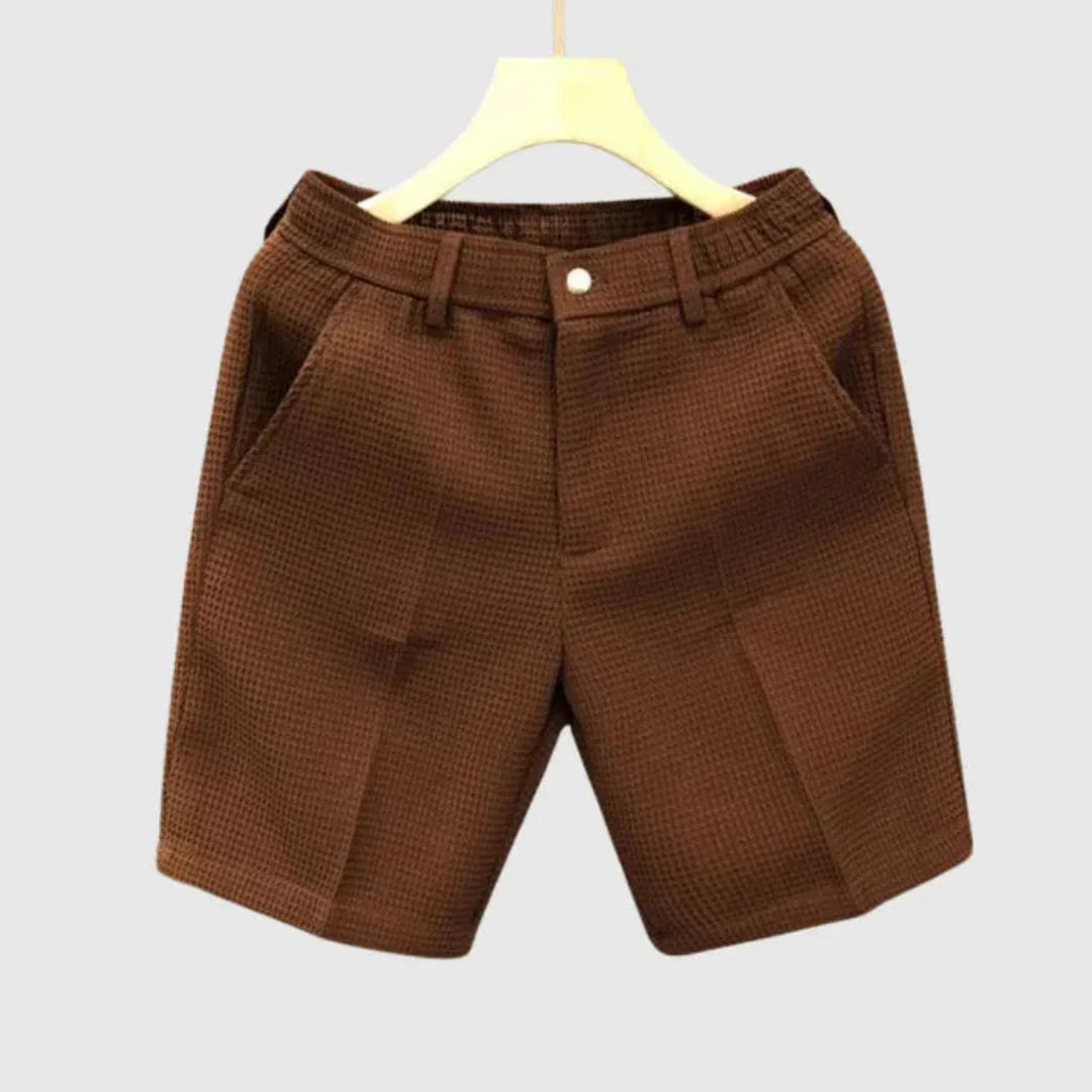 Men's solid color textured cotton shorts structured fit breathable casual semi-formal summer style