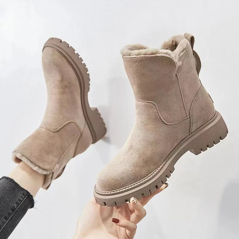 Kathryn women's faux suede ankle boots with plush faux fur lining and side zip closure