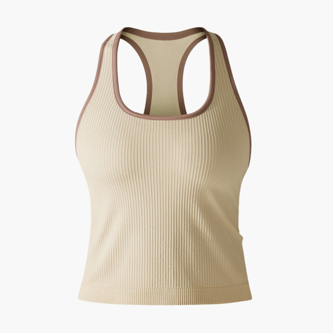 Women's ribbed sleeveless racerback sports tank top athletic tee with waist-length hem