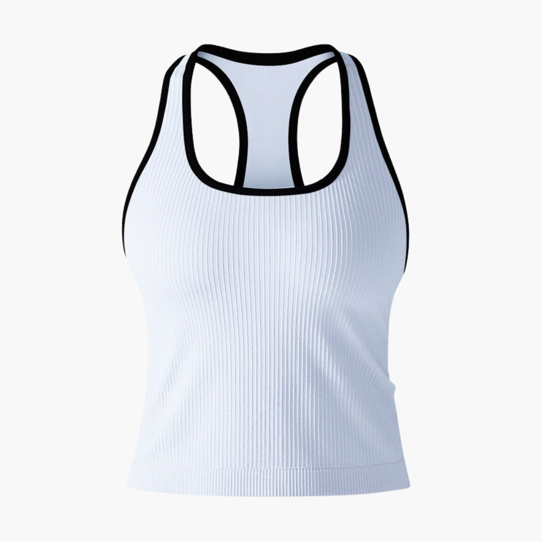 Women's ribbed sleeveless racerback sports tank top athletic tee with waist-length hem