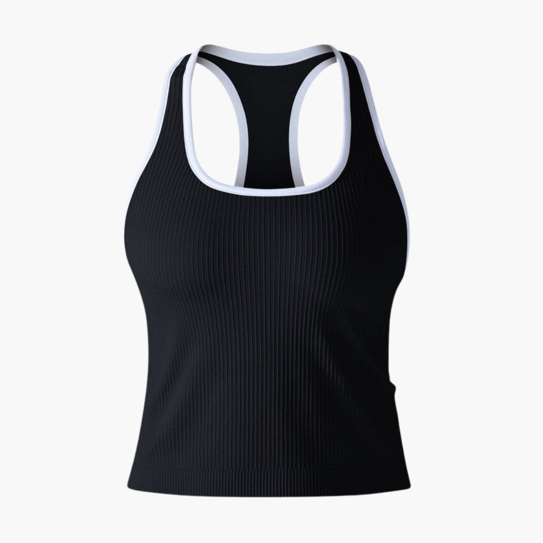 Women's ribbed sleeveless racerback sports tank top, athletic waist-length tee with textured surface