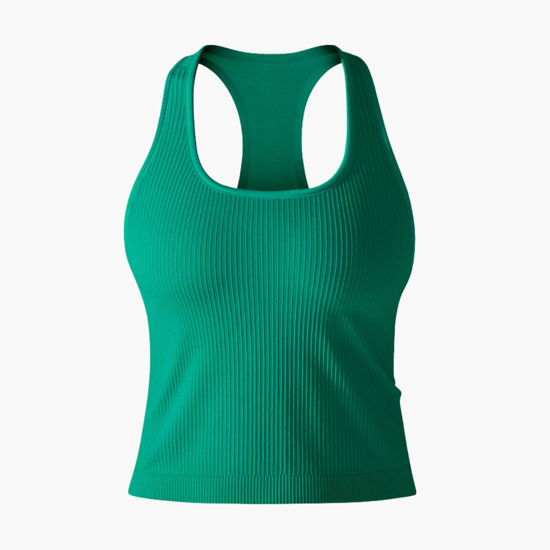 Women's ribbed sleeveless sports tank top racerback athletic tee with waist-length hem