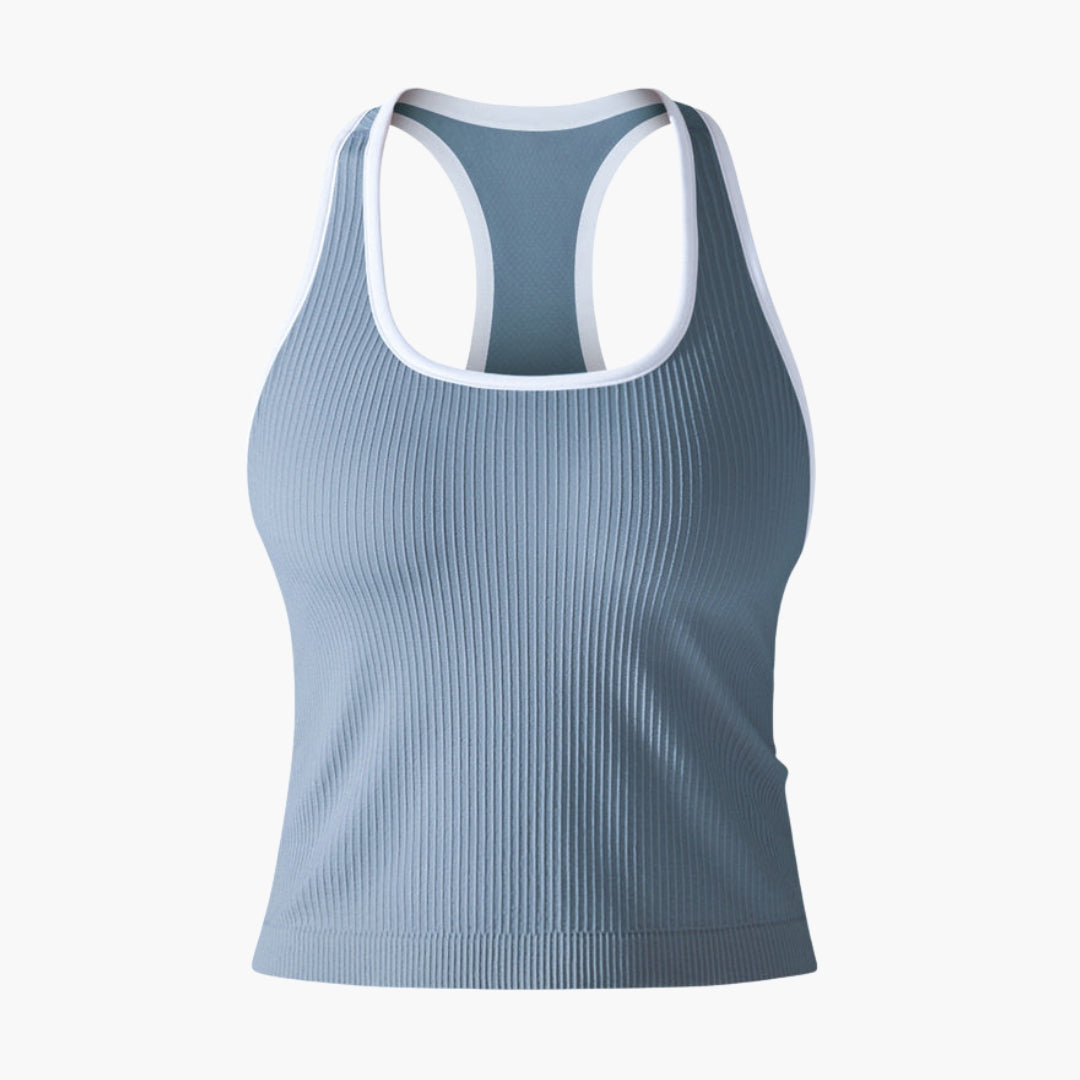 Women's ribbed sleeveless sports tank top racerback athletic tee with waist-length hem
