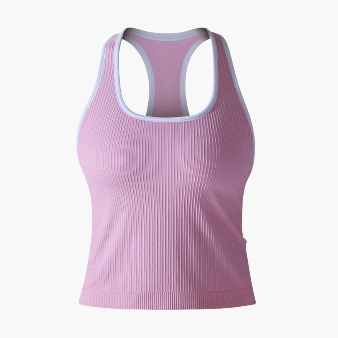 Women's ribbed sleeveless racerback sports tank top, athletic waist-length tee with textured surface