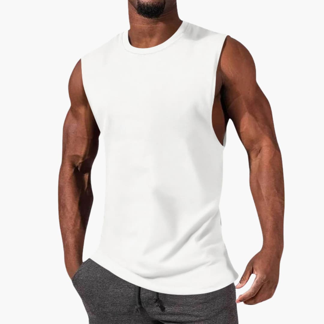 Men's sleeveless athletic tank top wide armholes breathable lightweight sports training tee