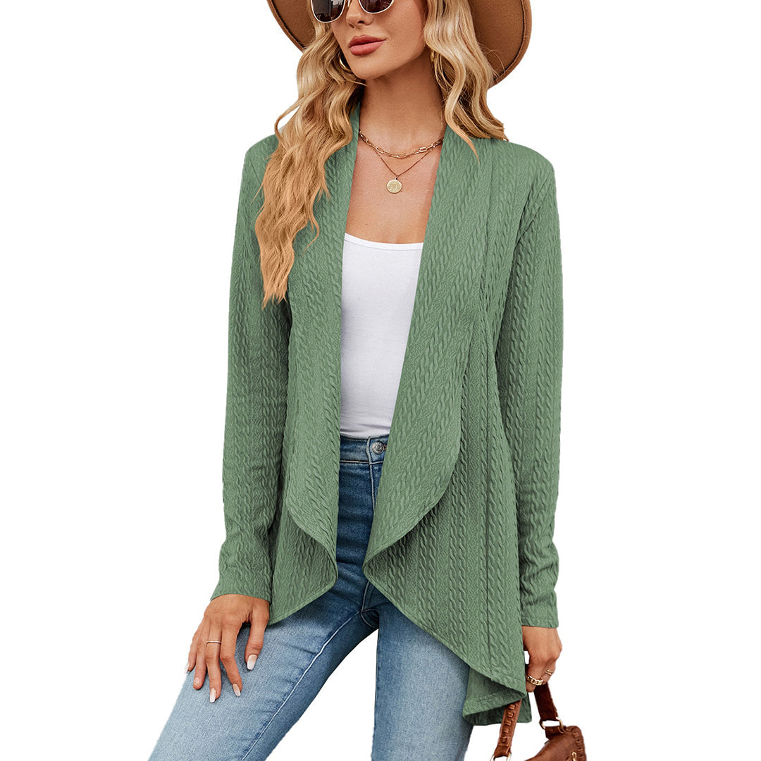 Women's relaxed fit cable-knit cardigan warm winter cozy textured knit effortless style