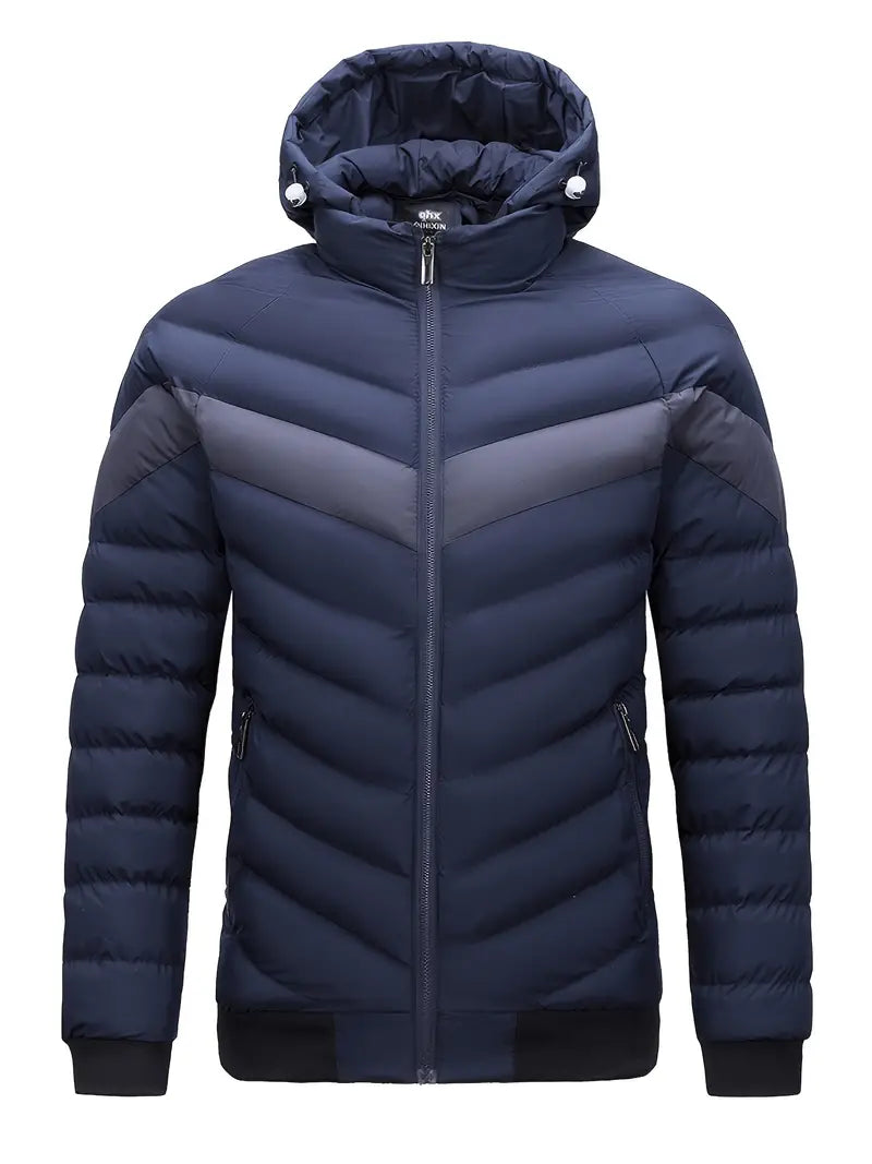 Men's lightweight quilted padded winter jacket weatherproof insulated sporty fit navy blue