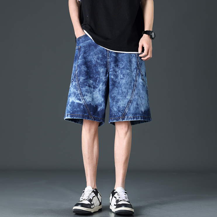 Acid-wash wide leg denim shorts in bold retro-inspired finish for streetwear summer style