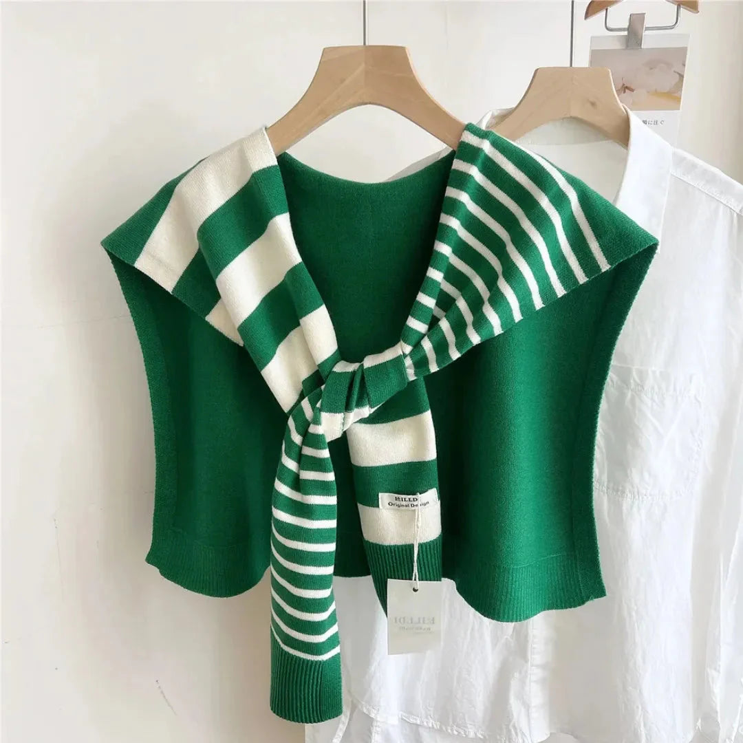 Women's dual-tone striped knitted shawl with luxuriously soft knit texture for effortless layering warmth