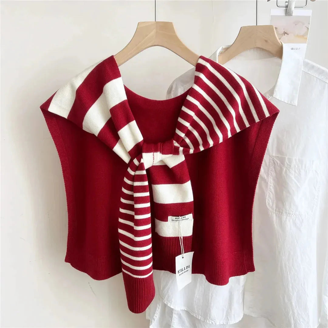 Demi striped knitted shawl for women, dual-tone soft knit wrap with effortless layering warmth