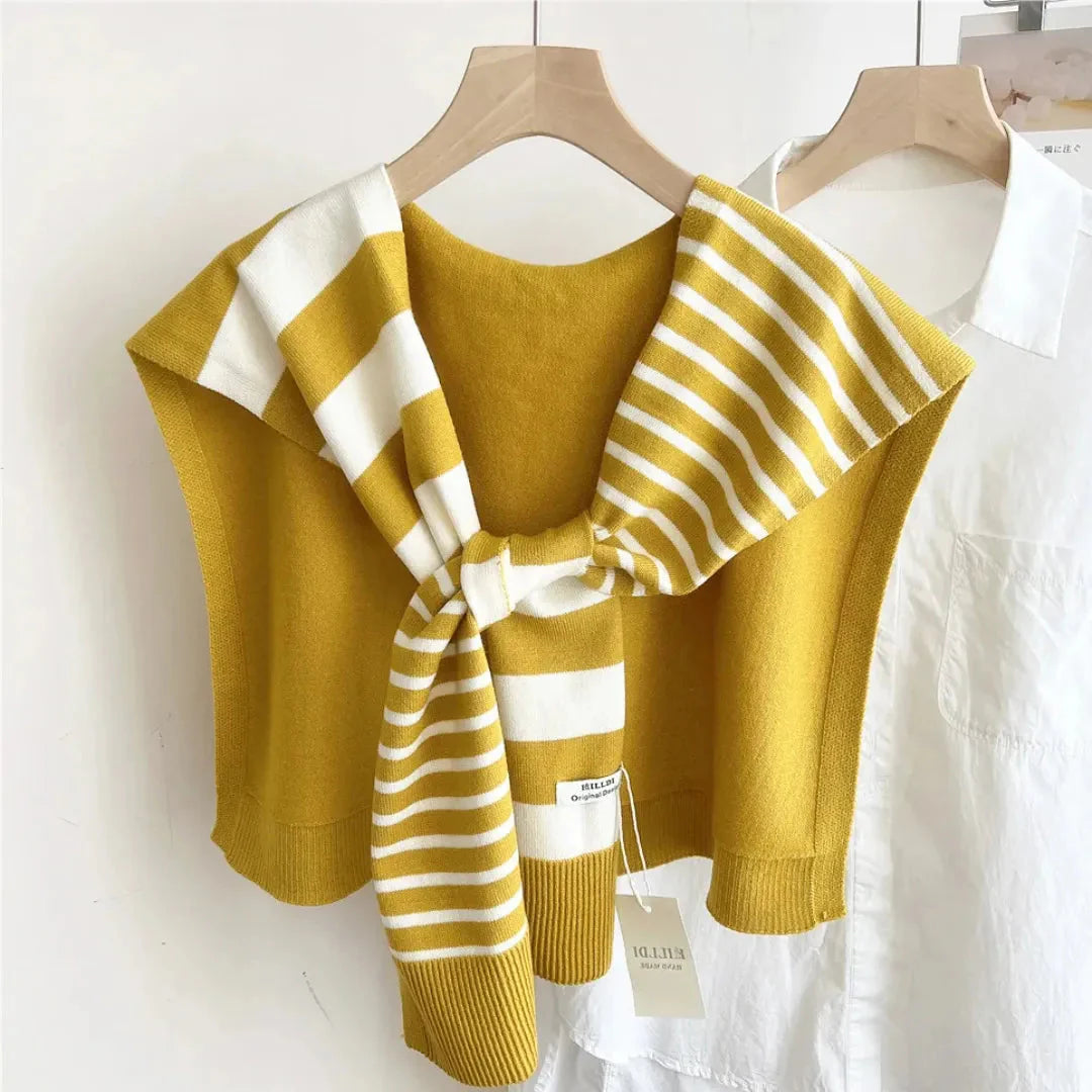Women's dual-tone striped knitted shawl, soft layering wrap with timeless two-tone pattern