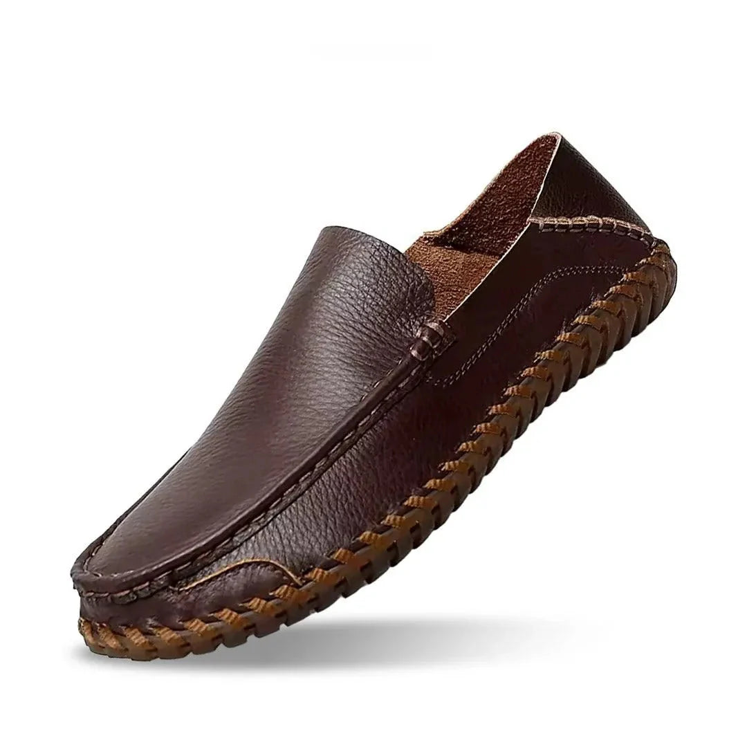 Denver classic faux leather moccasins in neutral tone with hand-stitched detail and flexible breathable sole