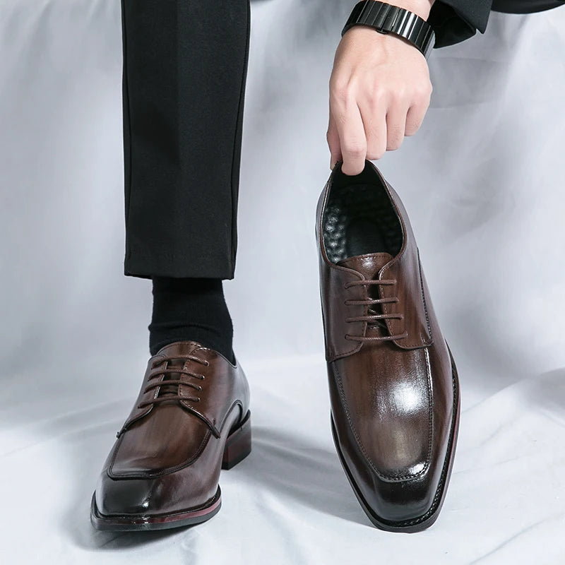 Urbann-Vibe Deric men's black genuine leather lace-up dress shoes with high-shine polish