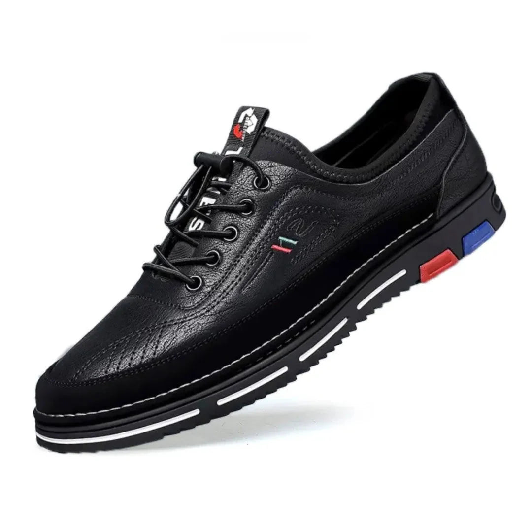 Derrick low-top faux leather sneakers in white, cushioned sole, urban style everyday comfort