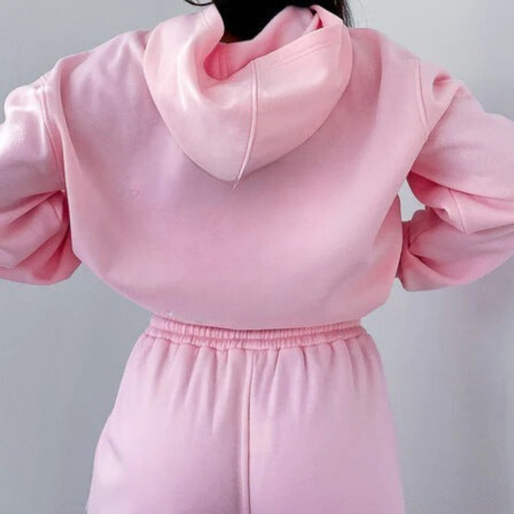 Women's two-piece tracksuit set relaxed-fit hoodie and joggers coordinated casual athletic style