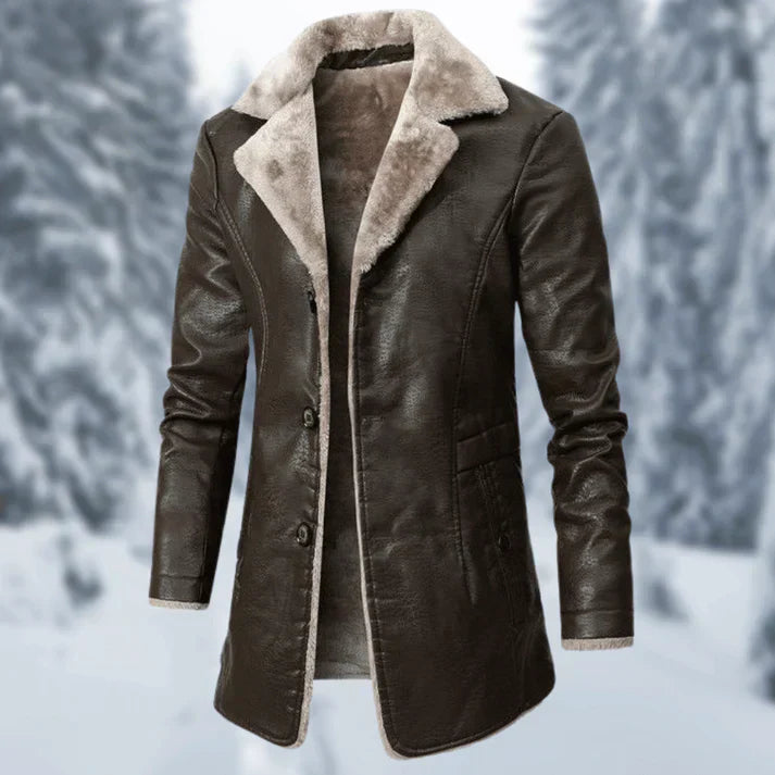 Lucian men's warm fleece winter jacket in neutral tone, relaxed fit with cold-weather comfort design