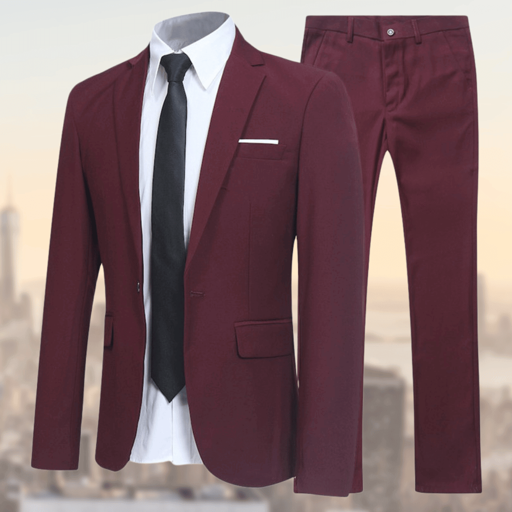 Women's elegant tailored two-piece suit, straight-cut silhouette, polished office wear with relaxed fit
