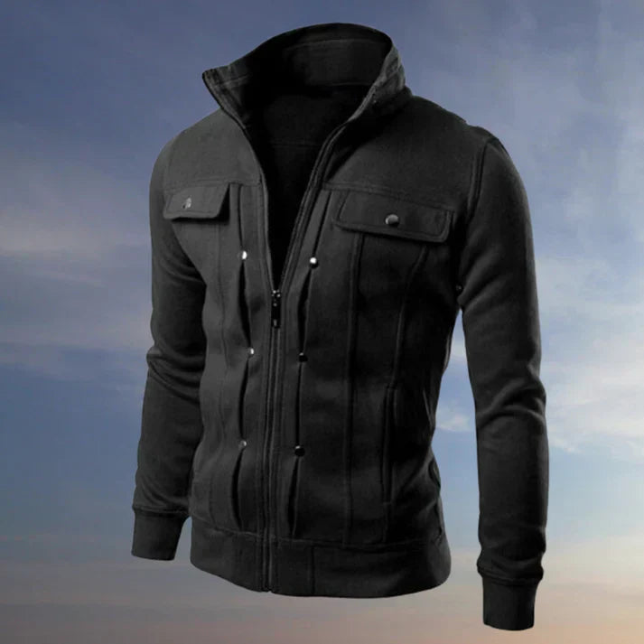 Men's casual zip-up jacket comfort fit minimalist plain design versatile everyday outerwear