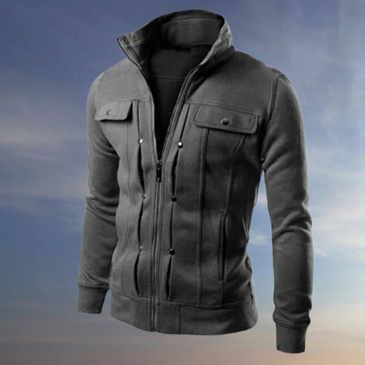Men's casual zip-up jacket comfort fit minimalist plain design versatile everyday outerwear