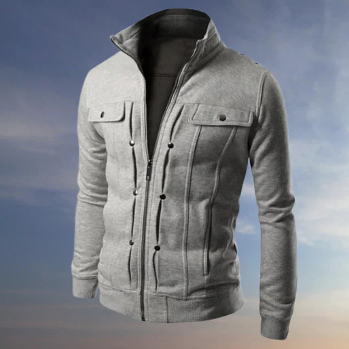Men's casual zip-up jacket comfort fit minimalist plain design versatile everyday outerwear
