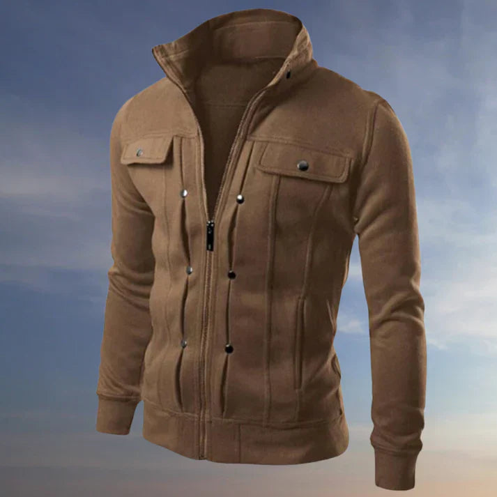 Men's casual zip-up jacket comfort fit minimalist plain style versatile everyday outerwear