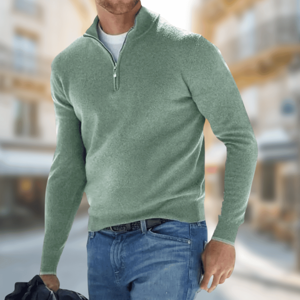 Men's classic zip neck sweater versatile layering piece for casual and refined everyday outfits