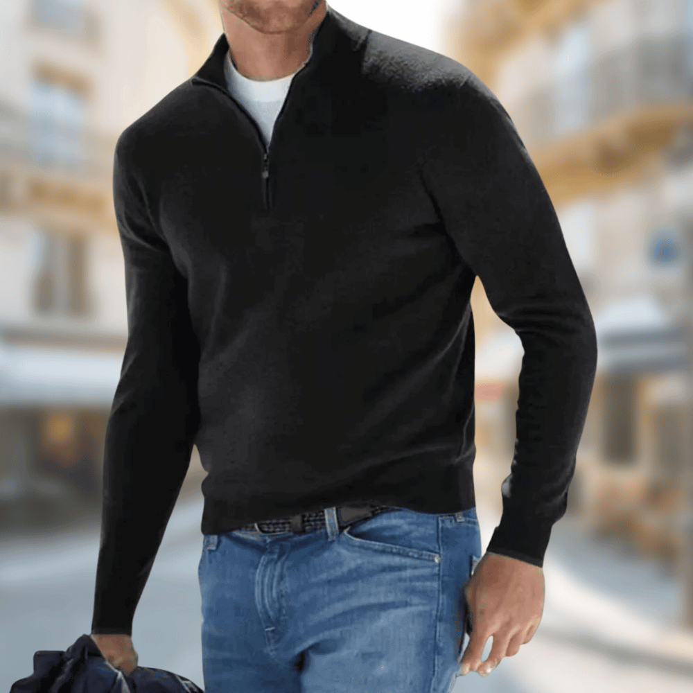 Men's classic zip neck sweater versatile layering essential with stylish zip detail for casual wear