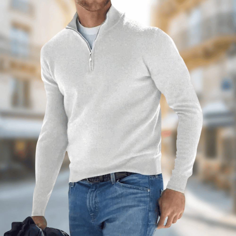 Evan men's classic zip neck sweater versatile layering wardrobe essential with zipper closure detail