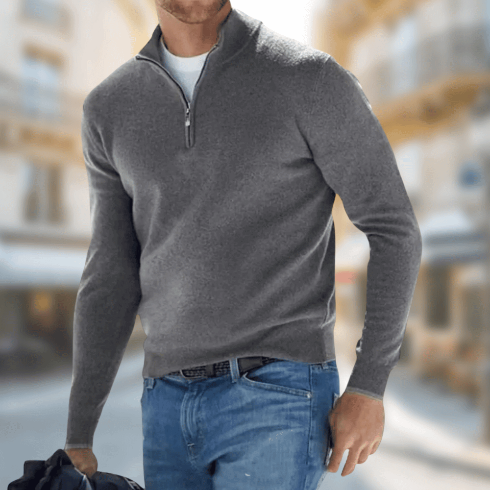 Men's classic zip neck sweater versatile layering piece for casual and refined everyday outfits
