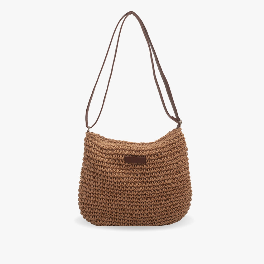 Léandre chic straw crossbody bag with vegan leather accents, timeless everyday women's essential