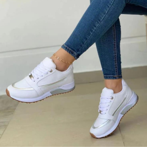 Women's low-cut white sneakers breathable PU leather upper ergonomic support everyday comfort fit