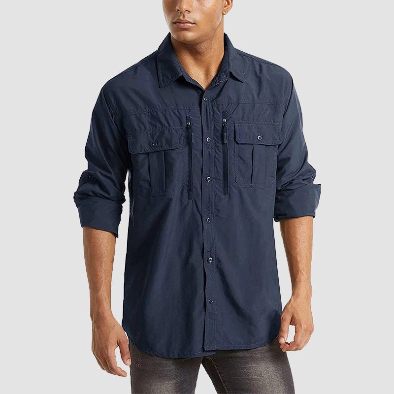 Men's olive tactical hiking shirt quick-dry UV protection convertible long sleeves breathable nylon