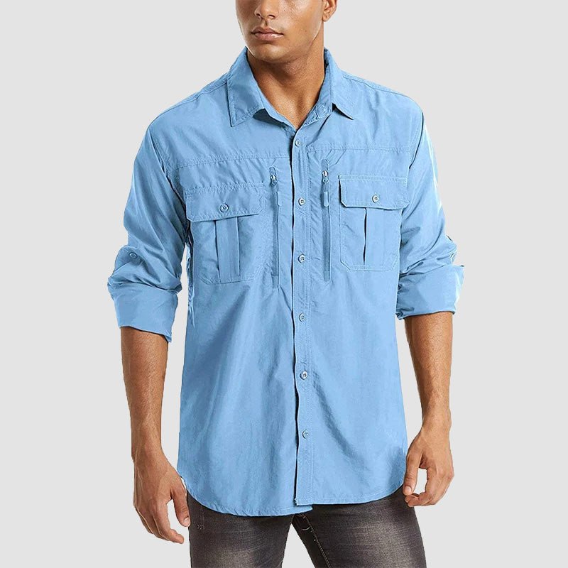 Men's olive tactical hiking shirt convertible long sleeves quick-dry UV protection breathable nylon