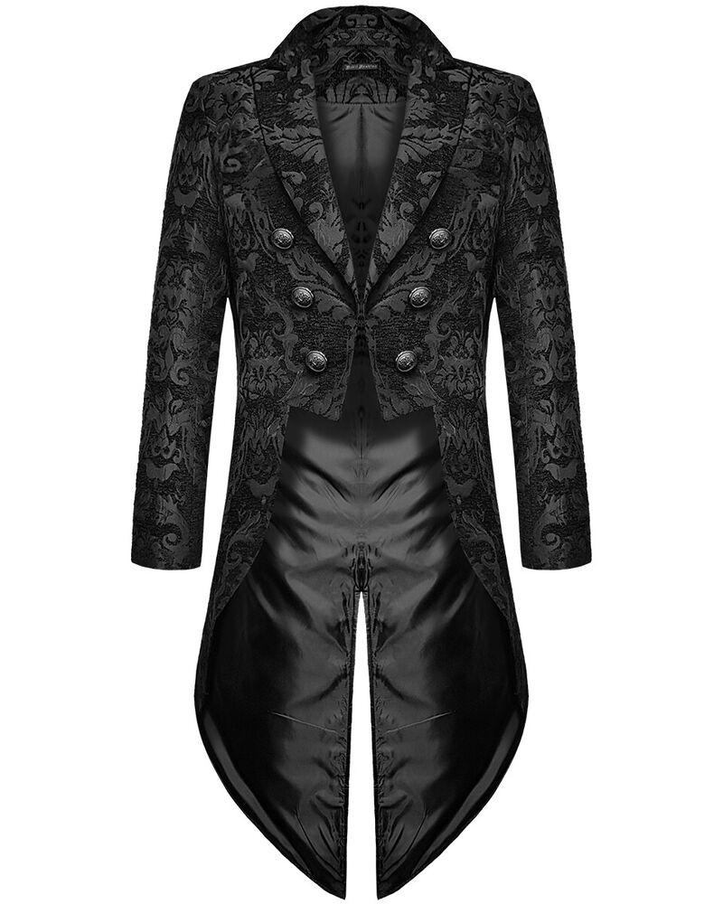 Men's black gothic tailcoat with modern slim cut and dramatic elongated back split hem