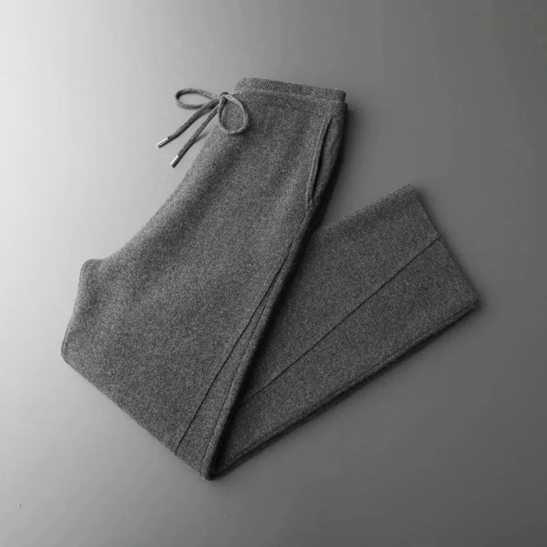 Devin unisex cashmere knit joggers wide-leg silhouette with adjustable drawstring waistband luxury fit