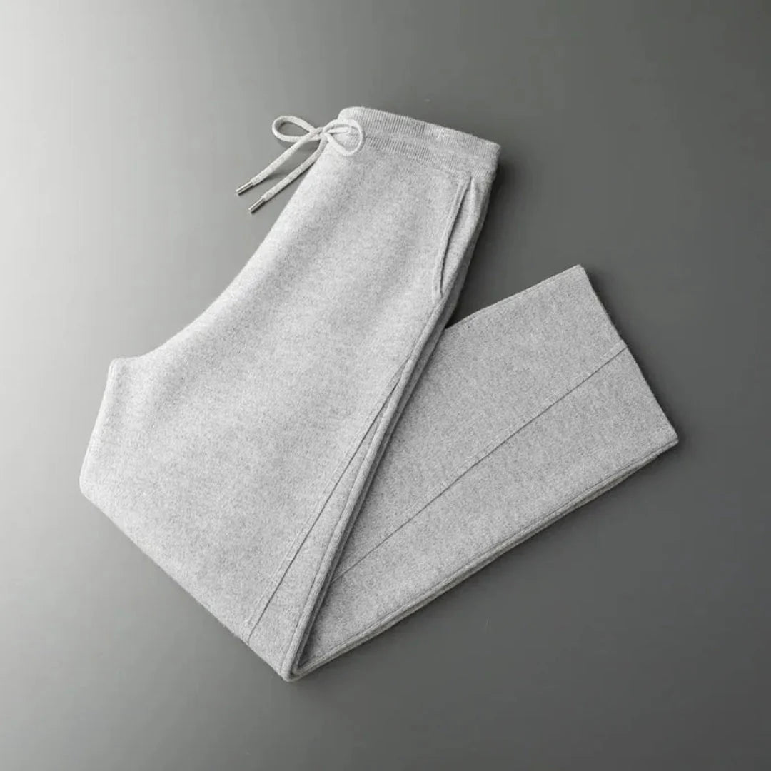 Devin unisex cashmere knit joggers wide-leg silhouette with adjustable drawstring waistband luxury fit