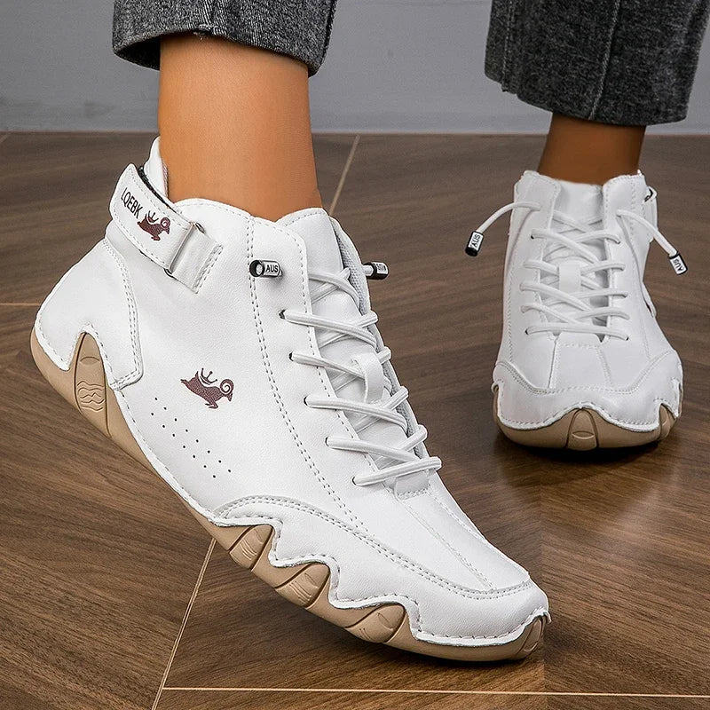Diaz genuine leather high-top sneakers white contrast stitching bold urban wave-sole grip city style